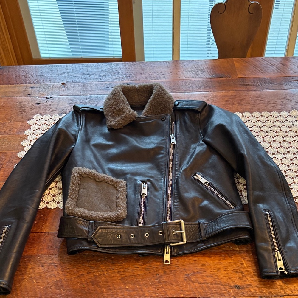 All Saints Shearling Leather Jacket Size 6. Excellent Condition.